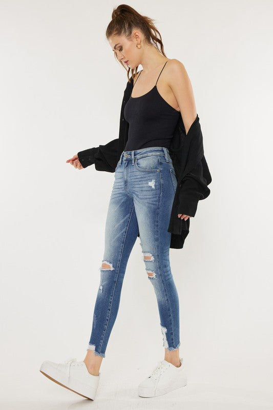 High Rise Fray Hem Ankle Skinny - Southern Obsession Co. 