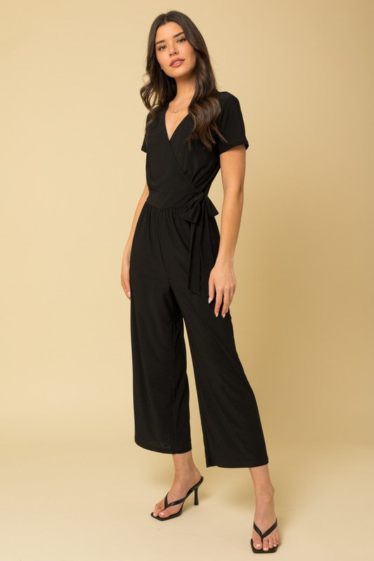 Solid Surplice Cropped Jumpsuit - Southern Obsession Co. 