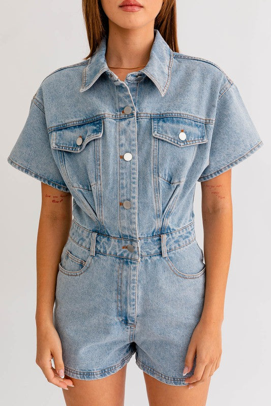Short Sleeve Denim Romper - Southern Obsession Co. 