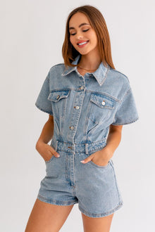  Short Sleeve Denim Romper - Southern Obsession Co. 