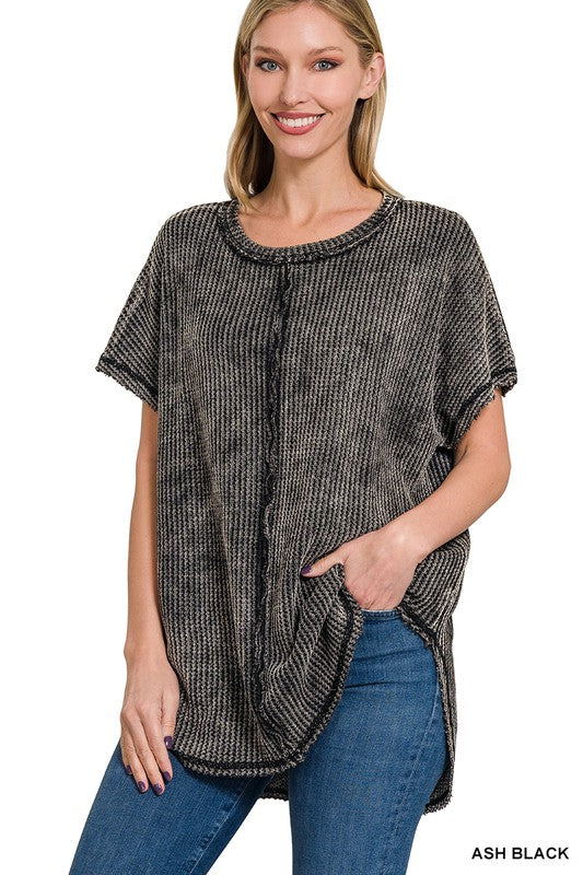 Washed Baby Waffle Short Sleeve Top - Southern Obsession Co. 