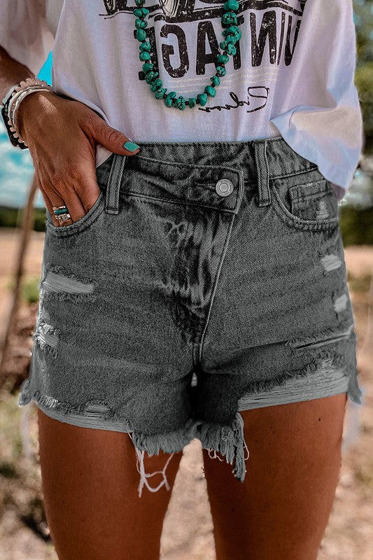 High Rise Crossover Waist Denim Shorts - Southern Obsession Co. 