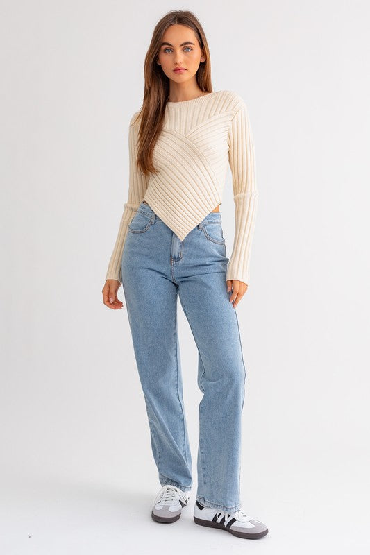 Asymmetrical Hem Sweater Top - Southern Obsession Co. 