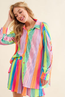  Press Pleated Rainbow Shirt with Matching Shorts - Southern Obsession Co. 