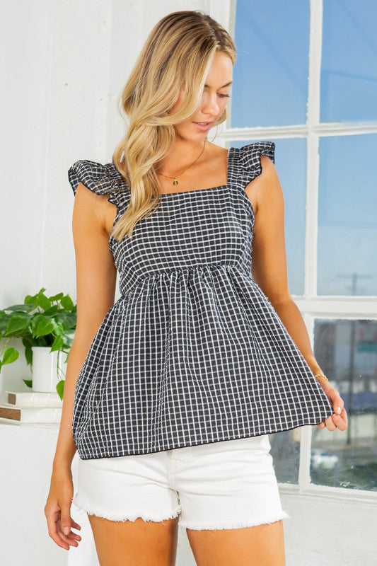 Ruffle Sleeve Gingham Top - Southern Obsession Co. 