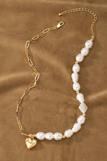  pearl & chain necklace with puffy heart - Southern Obsession Co. 