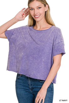  Acid Wash Raw Edge Short Sleeve Crop Top - Southern Obsession Co. 