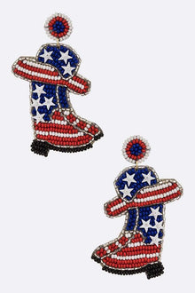 USA Flag Beaded Boots And Hat Earrings - Southern Obsession Co. 