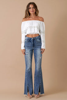  High Rise Slit Flare Denim - Southern Obsession Co. 