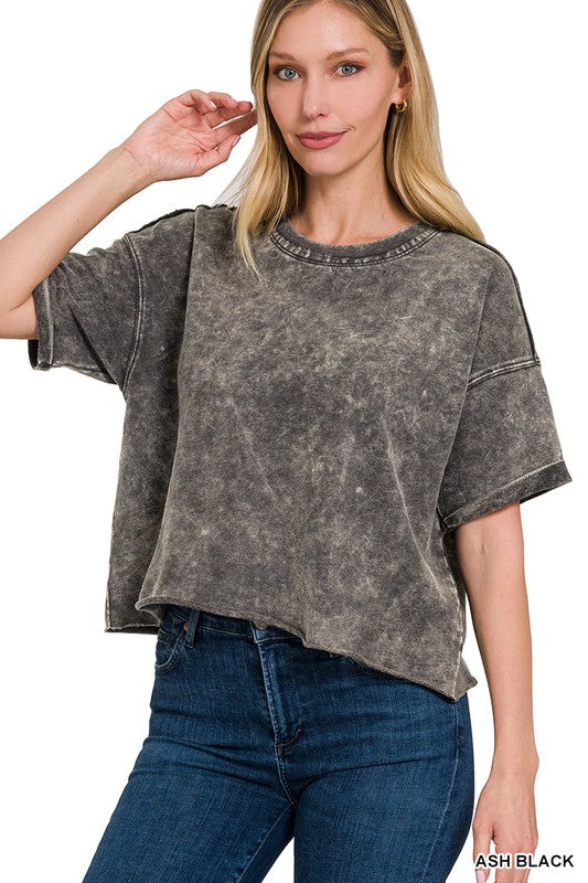 Acid Wash Raw Edge Crop Top - Southern Obsession Co. 