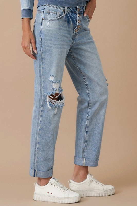 ROLLED UP BOYFRIEND JEANS - Southern Obsession Co. 