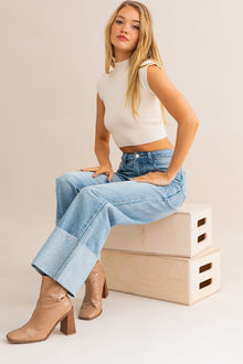  Wide Leg Cuffed Jeans - Southern Obsession Co. 