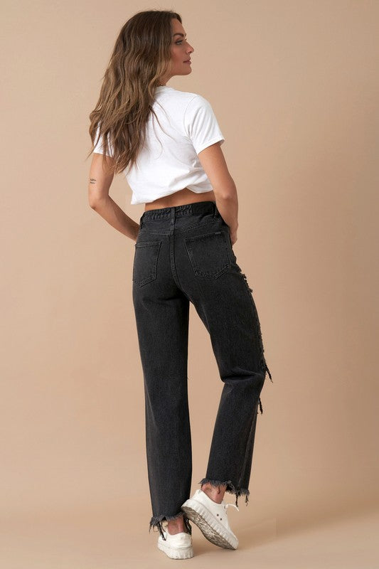 FLIPPED WAIST STRAIGHT JEANS - Southern Obsession Co. 