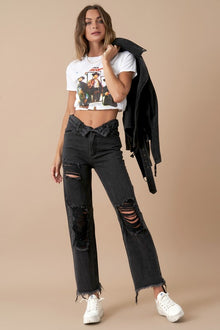  FLIPPED WAIST STRAIGHT JEANS - Southern Obsession Co. 