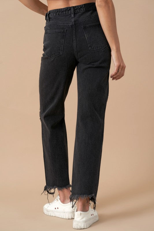 FLIPPED WAIST STRAIGHT JEANS - Southern Obsession Co. 
