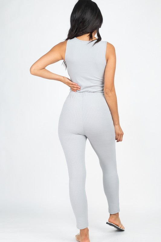 Ribbed Sleeveless Drawstring catsuits Jumpsuit - Southern Obsession Co. 