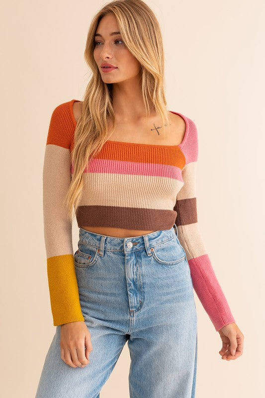 Color Block Stripe Knit Top - Southern Obsession Co. 