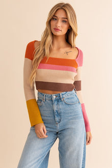  Color Block Stripe Knit Top - Southern Obsession Co. 