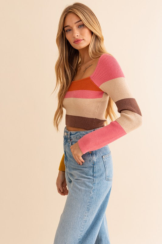 Color Block Stripe Knit Top - Southern Obsession Co. 