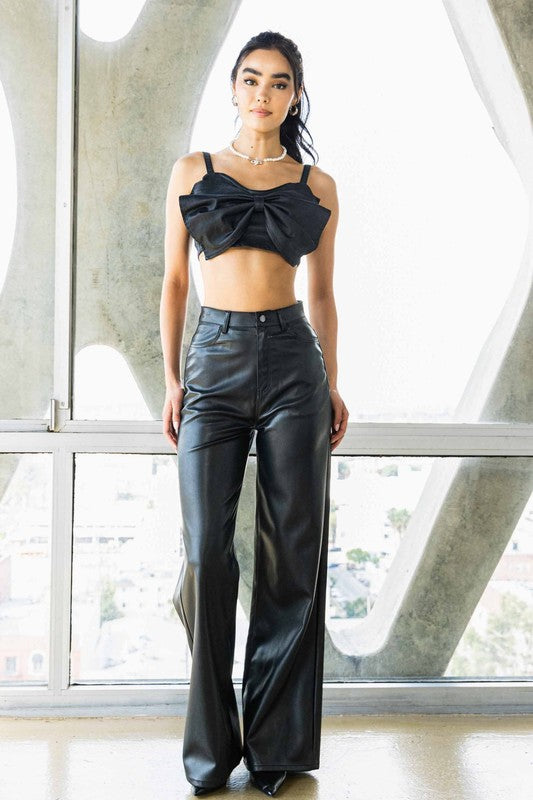Vegan Leather Wide Leg Pants - Southern Obsession Co. 