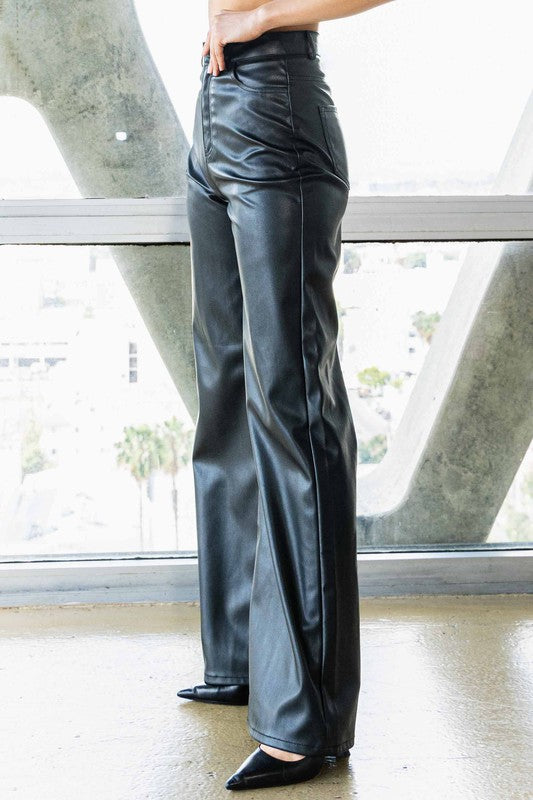 Vegan Leather Wide Leg Pants - Southern Obsession Co. 