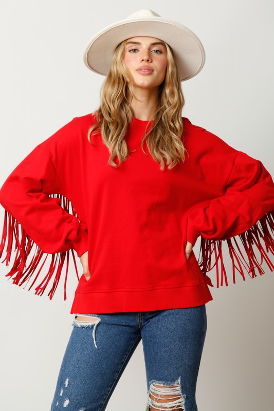 Red Suede Fringe Pullover - Southern Obsession Co. 