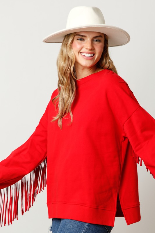 Red Suede Fringe Pullover - Southern Obsession Co. 