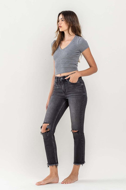 High Rise Stretch Distressed Crop Slim Straight - Southern Obsession Co. 
