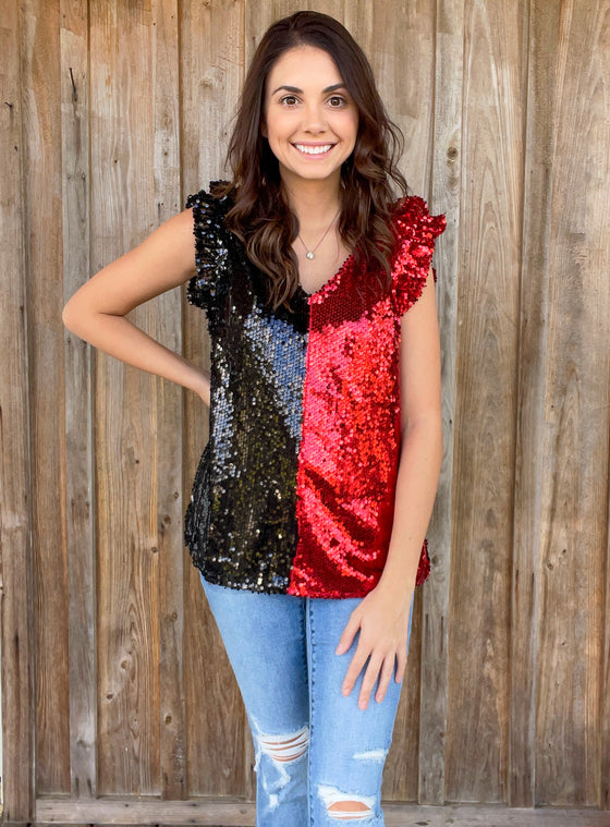 Sequin Color Block Ruffled Top - Southern Obsession Co. 