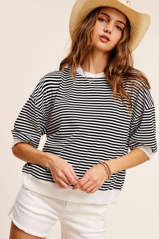 Crew Neck Stripe Short Sleeve Top - Southern Obsession Co. 