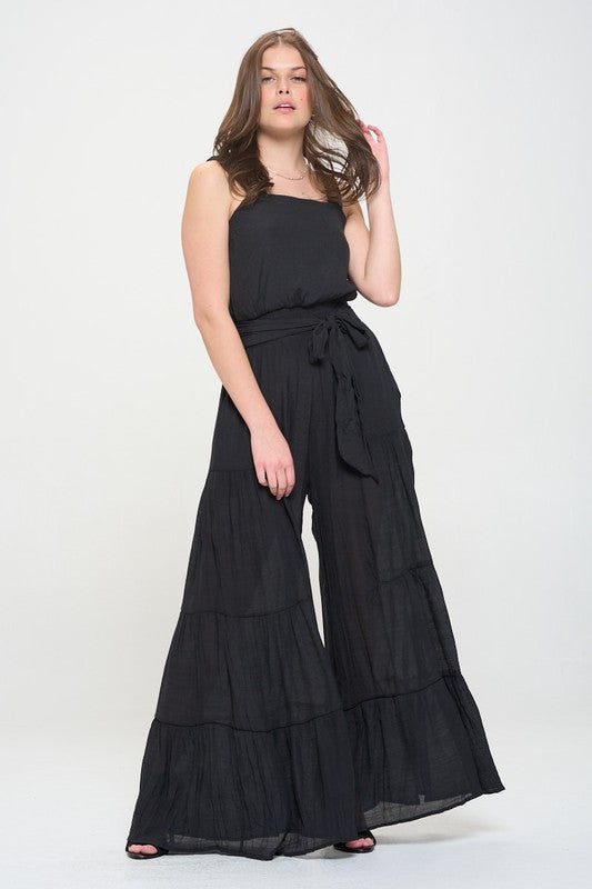 ELASTIC STRAP TIERED JUMPSUIT - Southern Obsession Co. 