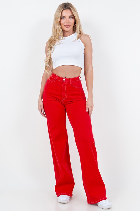Wide Leg Jean in Cherry Red - Southern Obsession Co. 