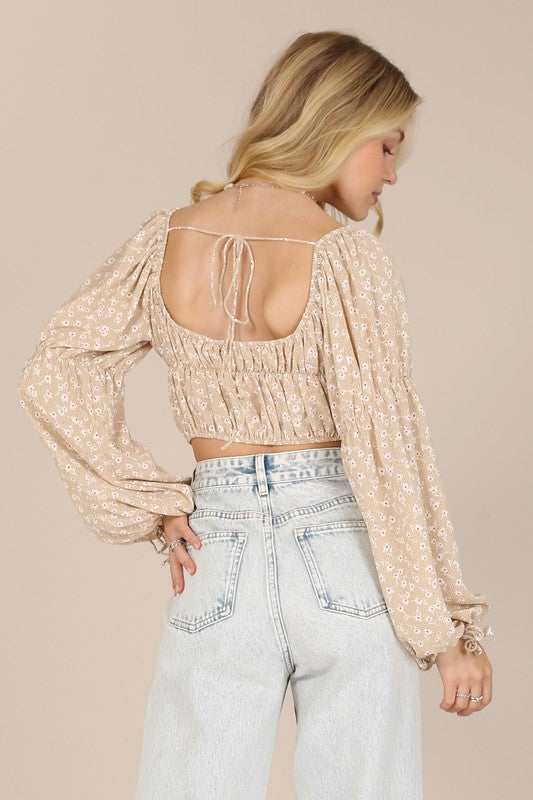 LS square neck floral crop top - Southern Obsession Co. 
