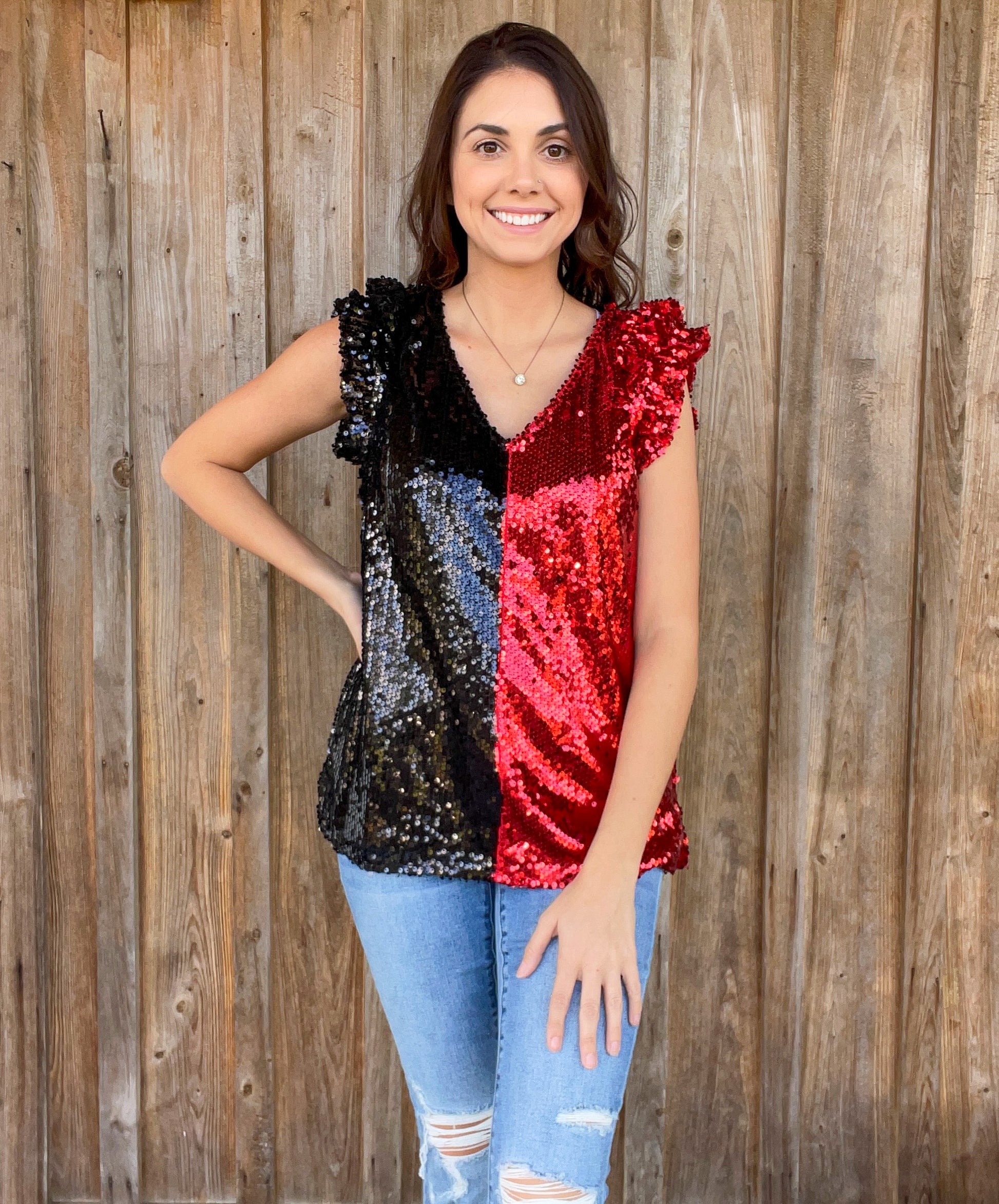 Sequin Color Block Ruffled Top - Southern Obsession Co. 