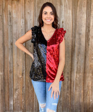 Load image into Gallery viewer, Sequin Color Block Ruffled Top
