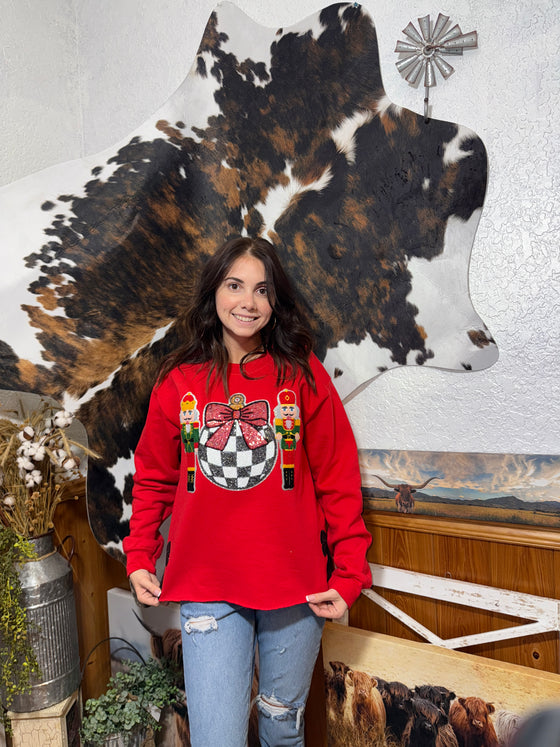 Checkered Nutcracker Sweatshirt w/ Side Bow