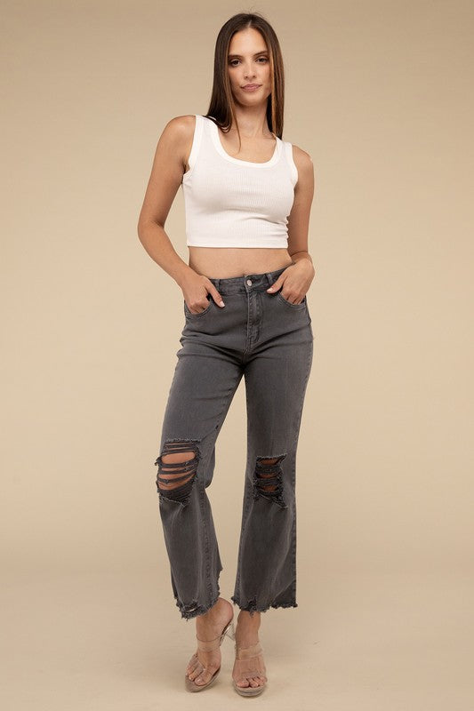 Distressed Straight Pants - Southern Obsession Co. 