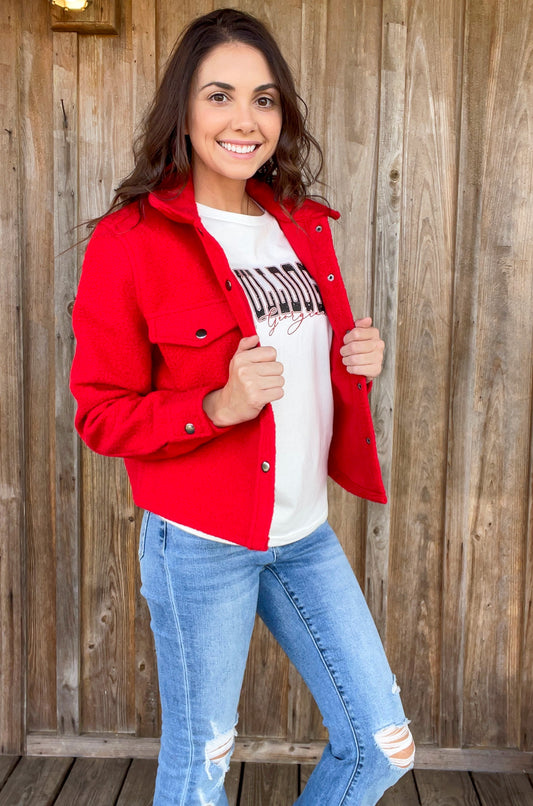 Red Button Down Jacket - Southern Obsession Co. 