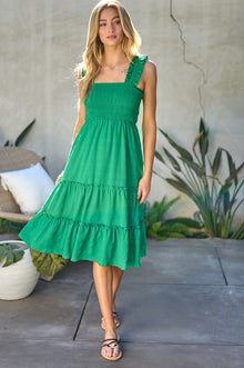 Smocked Ruffle Midi Dress - Southern Obsession Co. 