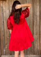 Load image into Gallery viewer, Red Sequin Puff Dress
