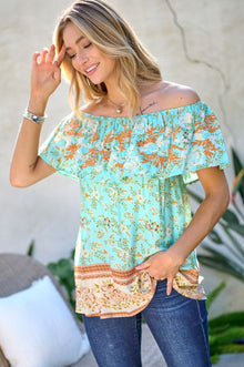  Printed Off Shoulder Smocked Top - Southern Obsession Co. 