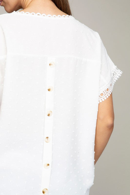 White Swiss Dot with lace trim blouses - Southern Obsession Co. 