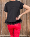 Black Feather Trim Blouse - Southern Obsession Co. 