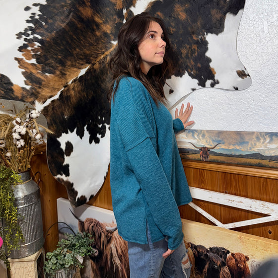 Teal Sweater w/ Front Pocket