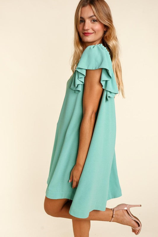 SOLID WOVEN DRESS WITH SIDE POCKETS - Southern Obsession Co. 