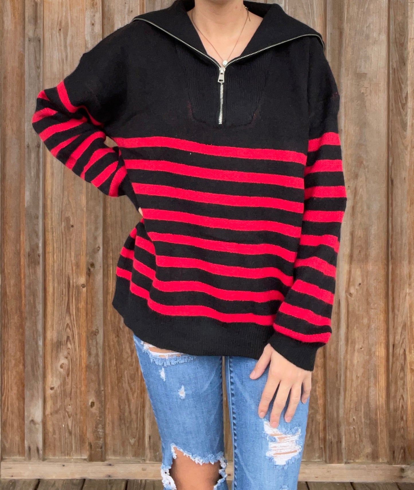 Black/Red Stripe Sweater - Southern Obsession Co. 