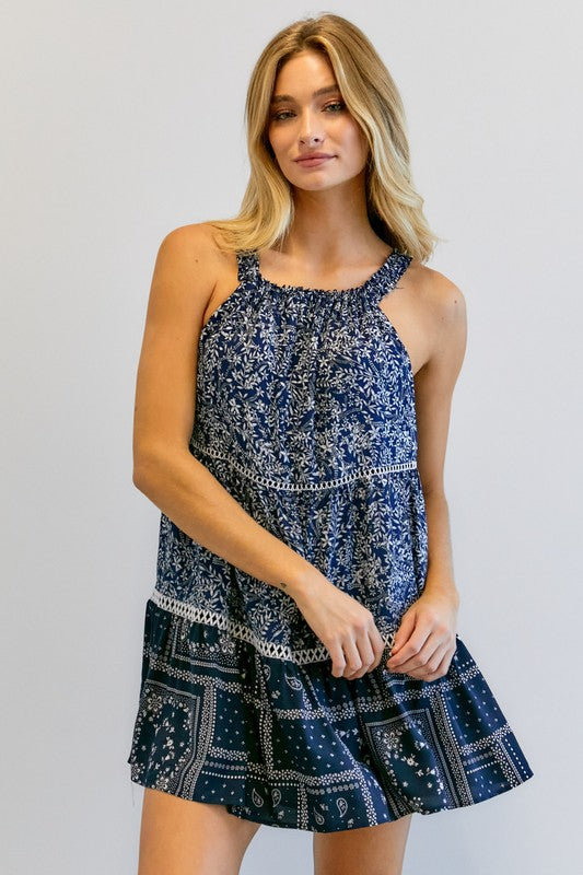 Printed Halter Neck Mini Dress - Southern Obsession Co. 