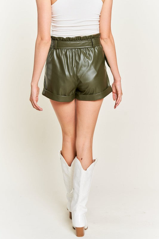 High-rise waist Belted Faux Leather Short JJB5001 - Southern Obsession Co. 