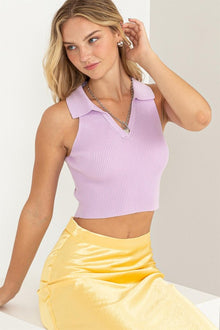  Sleeveless Collared Crop Knit Top - Southern Obsession Co. 