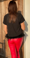 Black Feather Trim Blouse - Southern Obsession Co. 
